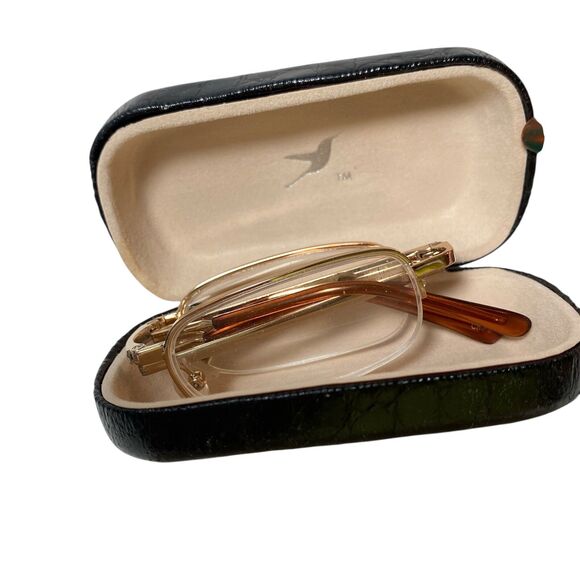 Foldable Compact Reading Glasses Snake Skin Hard Side Carry Case Black - Picture 7 of 8